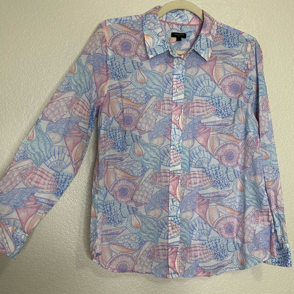 Talbots Seashells Print Long Sleeves Button Down Shirt, Sz Large Petite - Picture 2 of 12